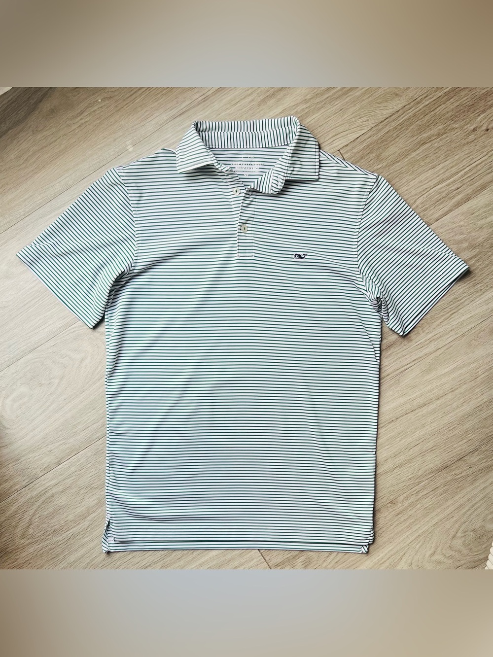 Men's Vineyard Vines Performance Green & White Striped Polo Shirt - XS